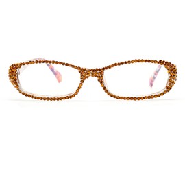 ICARA Bling Rhinestone Reading Glasses Fashion Ladies Readers Spring Hinge with Pattern Print Eyeglasses for Women (yellow, 2, x)