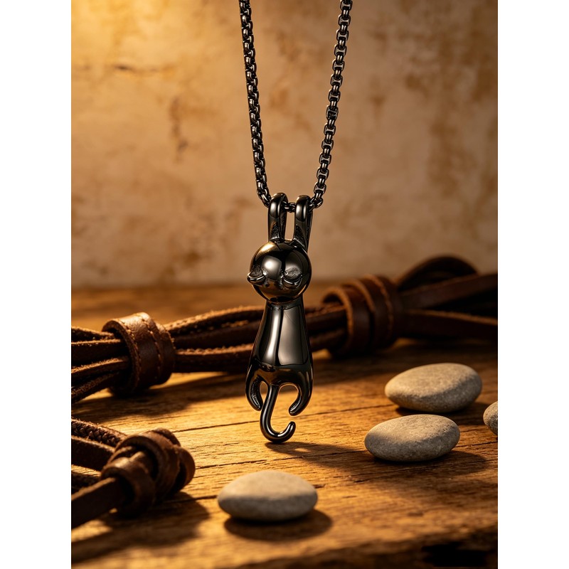 NanMuc Cute Black Cat Pendant Necklace for Women Pet Cat