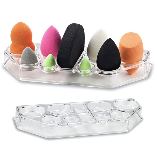 byAlegory Acrylic Makeup Beauty Sponge Organizing Tray | 9 Space Storage Fits All Brands (CLEAR)