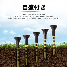 T-726 Golf Tee, Plastic Tee, with Graduation, Long Tee, 2.8 inches (70 mm) & 3.3 inches (83 mm), Choice of 2 Sizes, 30 Pieces/50 Pieces, Large Capacity Pack, Rubber Head, Easy to Put On, Durable
