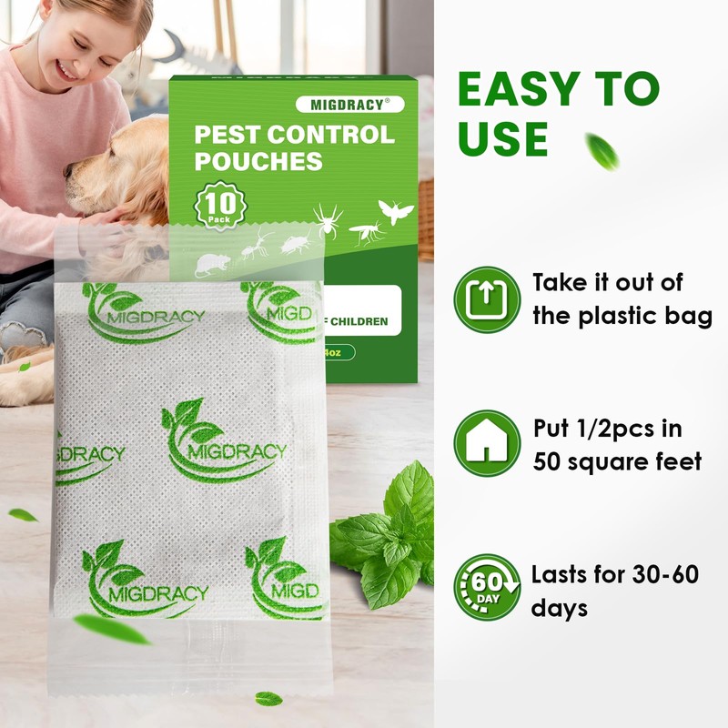 Migdracy Pest Control Pouches, Insect and Mice Repellent Pouches, 10Pcs