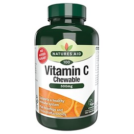 Natures Aid Chewable Vitamin C 500 mg, Sugar Free, Suitable for Vegans, 100 Tablets