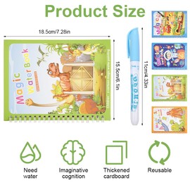 FerraDrend Water Colouring Books Magic Colouring Book with Water Pen, Water Colouring Book with Water Pen, Magic Water Drawing Books, Water Pens Colouring Book Magic for Children Travel Activities