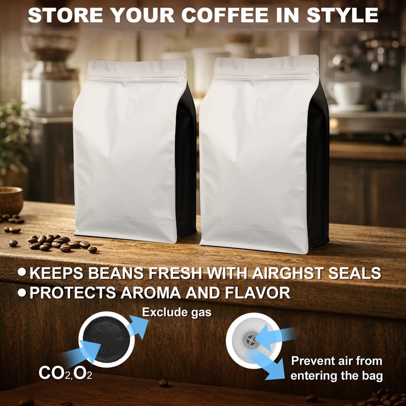 25 Pack 2.5KG Coffee Bags with Valve Large Capacity Stand