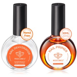 modelones 30 ml Nail Dehydrator and Primer, Acid Free Natural Prep Dehydrate & Bond Primer Kit, Hema-Free Acrylic Nail Supplies Top Coat | modelones