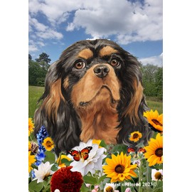 Cavalier King Charles Black/Tan - Best of Breed Spring Flowers Garden Flag 12" x 17"