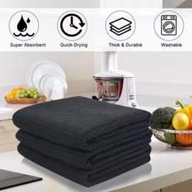 VIVOTE-Microfibre Tea Towels for Kitchen, No Fluff Lint Residue Reusable Kitchen Dish Towels, Super Water Absorbent Dry Cloths, Dry Quickly Tea Clothes, T Towels, Black 40x60cm 380gsm