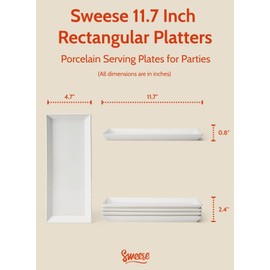 Sweese Rectangular Porcelain Platters, Serving Trays for Parties, 13.8 Inch Large Serving Dishes for Steak, Taco, Sushi, Appetizer, Cake - Dishwasher & Oven Safe - Set of 4, White