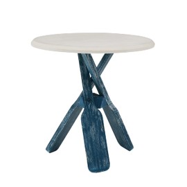 Powell Side Table with Round Top Shanice Oar, Coastal Blue and White