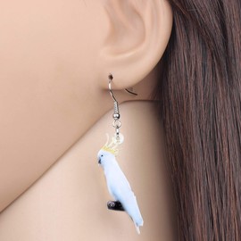 DUOWEI Acrylic Crested Cockatoo Parrot Earrings Bird Dangle Jewelry Gifts for Women (White Yellow)