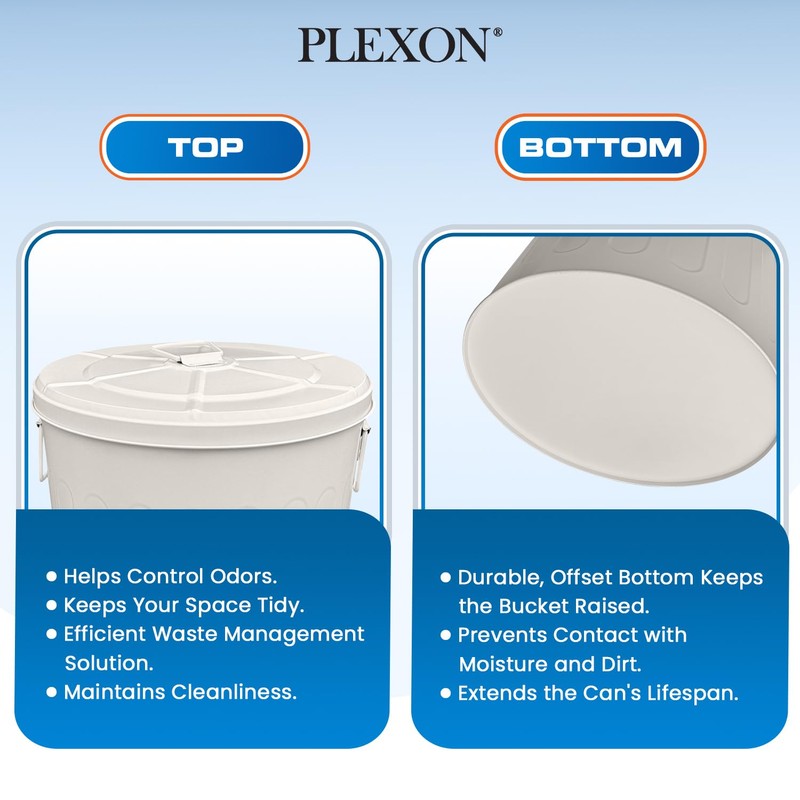 Plexon Galvanized Steel Round Trash Can with Lid Powder Coated