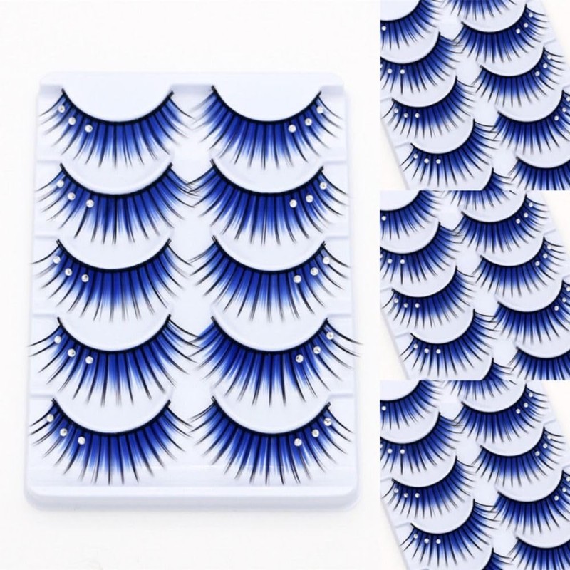 5 Pairs Glitter Eyelashes 3D Blue Cosplay Anime Eyelashes Rhinestone