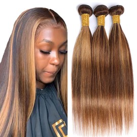 P4/27 Human Hair Bundles Ombre Highlight Straight Weave Bundles 16 16 16 Inch 8a Grade Ombre Bundles Human Hair Two Tone Blonde Bundles Mixed With Brown Bundles Human Hair Extensions