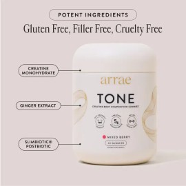 Arrae Tone | Women’s Creatine Monohydrate Gummies | Gut-Friendly Formula | Mixed Berry Flavor | 15-Day Supply Healthcare Dietary Supplement Edible