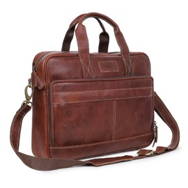 TRISKY Leather Laptop Bag for Men Briefcase Satchel and Women for Office Work, College, Gifting, Travel with Mens Shoulder Bags Crossbody Strap Mens Messenger Bag 16 inch - Tan