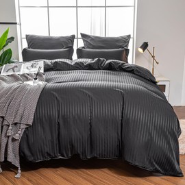 Amolavet Duvet Cover Set King Size 3 Pcs Set Hotel Collection Black Pin Striped with Zipper Closer - Comforter Cover King Size 104x90 Inches (1 Duvet Cover & 2 Pillow Shams) - King Quilt Cover Set