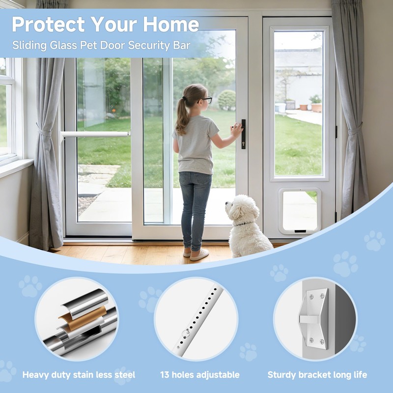 LStoneOS Sliding Glass Pet Door Security Bar,Adjustable Sliding Door Safety