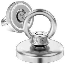 MIN CI MIN CI 48mm Extra Strong Magnets, Neodymium Magnets Heavy Duty 85kg187lbsRound Magnet Fishing, Rare Earth Magnets Large Magnet Industrial Magnet with Eye for Hanging Hoisting, 2 Pack