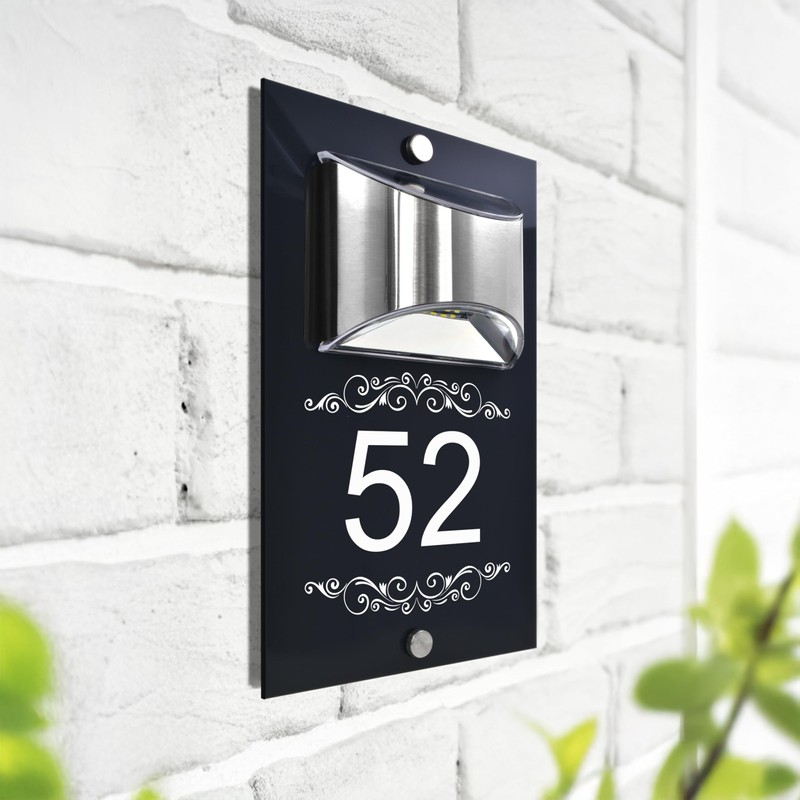 Custom Signs Solar Illuminated Modern Anthracite House Number Sign 24cm