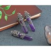Top Plaza Antique Silver Flower Wrapped Natural Amethyst Healing Crystal