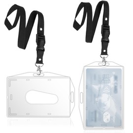 2 Pcs ID Card Holders with Lanyard, Hard Clear Badge Holder, for ID Card Holder Office,School, ID Credit Cards,ID Clip,Pass Holder (2 Pcs Lanyard)