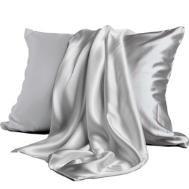 Brezoo Satin Pillowcase, Softer Than Silk Pillow Cases 2 Pack, Satin Pillowcases with Zipper, Cooling Pillow Cases Queen Size Set of 2, Gift for Women Men, Gray