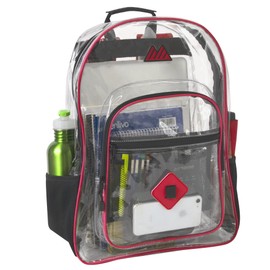 Summit Ridge Clear Waterproof Heavy Duty Stadium Approved Backpack with Mesh Pocket and Water Bottle Pockets for Men and Women in Red