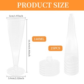 Hevysuo Pack of 25 transparent champagne glasses, plastic champagne glasses, 140 ml for weddings, camping, parties, birthdays, desserts