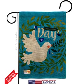 Breeze Decor Peace Day Burlap Burlap Garden Flag Set Wall Hanger Sweet Life Earth Support Environmental Protection Small Decorative Gift Yard House Banner Double-Sided Made in USA 13 X 18.5