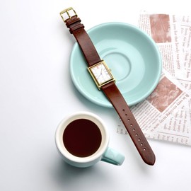 WOCCI 20mm Lug Width, Elegant Watch Band, Genuine Leather Replacement Strap with Gold Buckle (Caramel Brown)