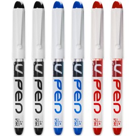 Pilot V PEN - Erasable Disposable Fountain Pen - 0.6mm Nib Tip - Medium Line - Pack of 6 - Black, Blue & Red Ink