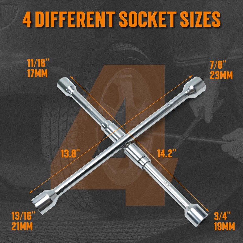 TONDA 4 Way Lug Wrench, Foldable Cross Tire Iron Lug