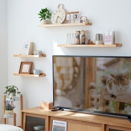 OAKERLAND Floating Shelf, Pine Wood, Pack of 2, Picture Rail, Wood, 50 cm, Wall Shelf for Living Room, Kitchen, Bedroom, Bathroom