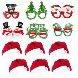 Losuya 12-teiliges Weihnachtsbrillenrahmen-Set für Weihnachtsmützen, Brillen für Weihnachtsfeiern, Urlaubsgeschenke