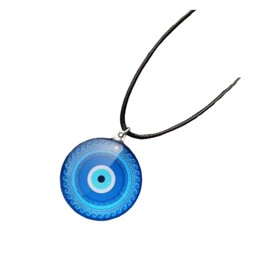 Caiyao - Collar con colgante de mal de ojo de vidrio, cuerda de piel con protección turca para mujeres y hombres, Vidrio, Sin piedra preciosa