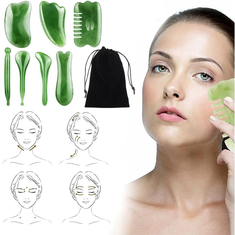 KUMSODE 7 Pieces Jade Gua Sha Scraping Tool, Buffalo Horn