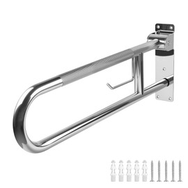 Rackickyer Handicap Grab Bar, 29.5 Inch Stainless Steel Toilet Safety Rails, Disabled Flip-Up Bathroom Grab Bars with Paper Holder, Anti-Slip Toilet Handrails Hand Grips Handicap Grab Bars for Elderly