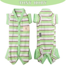 TONY HOBY Dog Shirt, For Spring and Summer, For Men & Women, Postoperative Clothes, 4 Legged Pajamas, Thin, Dog Loungewear, Bright, Striped Pattern, Indoor Use, Cotton Material, Easy to Put on and
