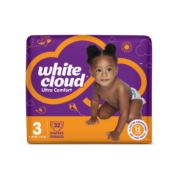 White Cloud Ultra Comfort Diapers, Size 3, 16 – 28lbs,