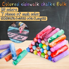 UZLU 210 PCS Sidewalk Chalk 30 Color Tie Dye Drawing Chalk for Kids, Colored Jumbo Washable Chalk Giant Box Non-Toxic Dustless,Painting on Sidewalk Bulk,Outdoor Art, Blackboard, Playground