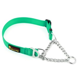 Plutus Pet Martingale Dog Collar with Stainless Steel Chain and Reflective Nylon, Adjustable No Pull Training Collar, for Small Medium, and Large Dogs, Green, M