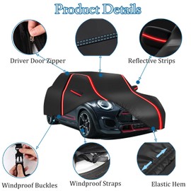 DJJUAJK Outdoor Car Cover Compatible with 2014-2025 Mini Cooper/Cooper S/Clubman/Hardtop 4 Door Waterproof All Weather 210T Polyester with Zipper and Storage Bag Rain Dustproof Sun UV Protection