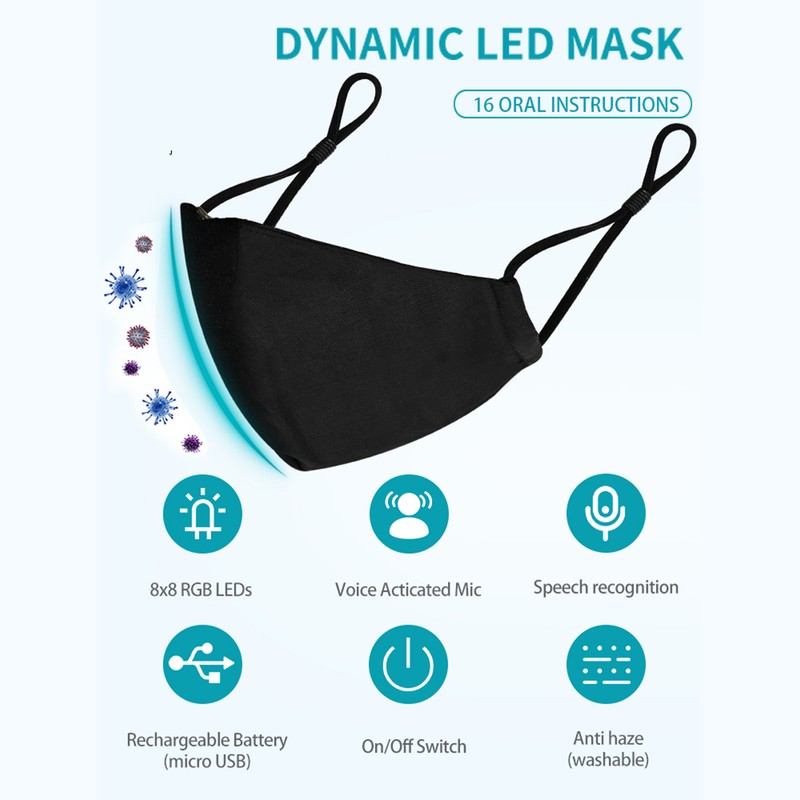 LED Voice Activated Face Cover Smart Face Cover Soft Comfortable