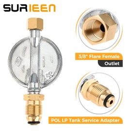 SURIEEN POL Propane Low Pressure Regulator, 3/8" Female Flare 1/2" Female NPT 3/8" Male NPT 1/4" Male NPT Gas Adapter for Barbecue Grill Camp Stove Patio Heater Low Pressure LPG Appliances Regulator