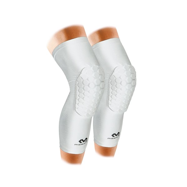 McDavid M6446 HEX Leg Sleeve EX, Long, Compression, Sweat Absorbent, Quick Drying, Shock Absorption, Protection, Pack of 2, M, White, Sports Basketball