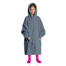 Mad Dog Kids Blanket Hoodie - Wearable Blankets with Cozy Sleeves, Soft Fleece & Sherpa Designs, for Boys & Girls, Ages 4-13, Jeans, 4-10 Y