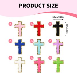 Quuztao 45 Pcs Cross Patches Iron on, Embroidery Gold Border Cross Patches