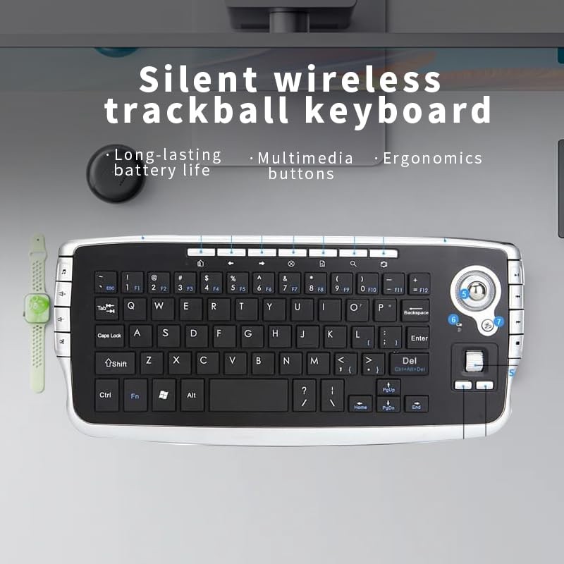 Mini Ergonomic Keyboard Trackball Air Mouse 1200dpi Function TV 2.4G