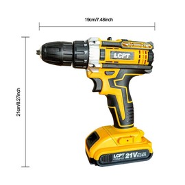 LCPT 21V Cordless Electric Drill Tools Set, Work Equipment for Men, Construction Tools, Electric Drill Tool with Dual Speed Adjustable, Durable Electric Drill for Home DIY and Electrician Work, Electric Drills for Home Repair