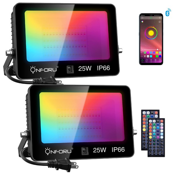 Onforu LED Flood Light 250W Equivalent 2500 LM 2 Control Way, Bluetooth RGBW Stage Lights with Remote&APP, 16 Million Colors 27 Modes, Uplights Music Synchronize, Timing, IP66 Spotlights for Events